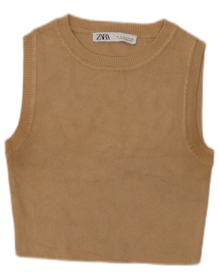 Canotta corta da donna Zara UK 10 piccola Beige