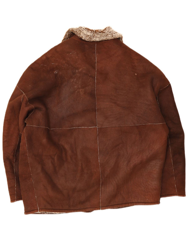 Vintage Mens Loose Fit Sherpa Leather Jacket UK 42 XL Brown