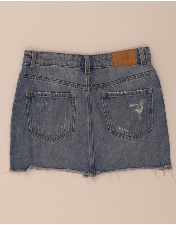 Mini gonna di jeans invecchiata Zara da donna piccola W26 blu