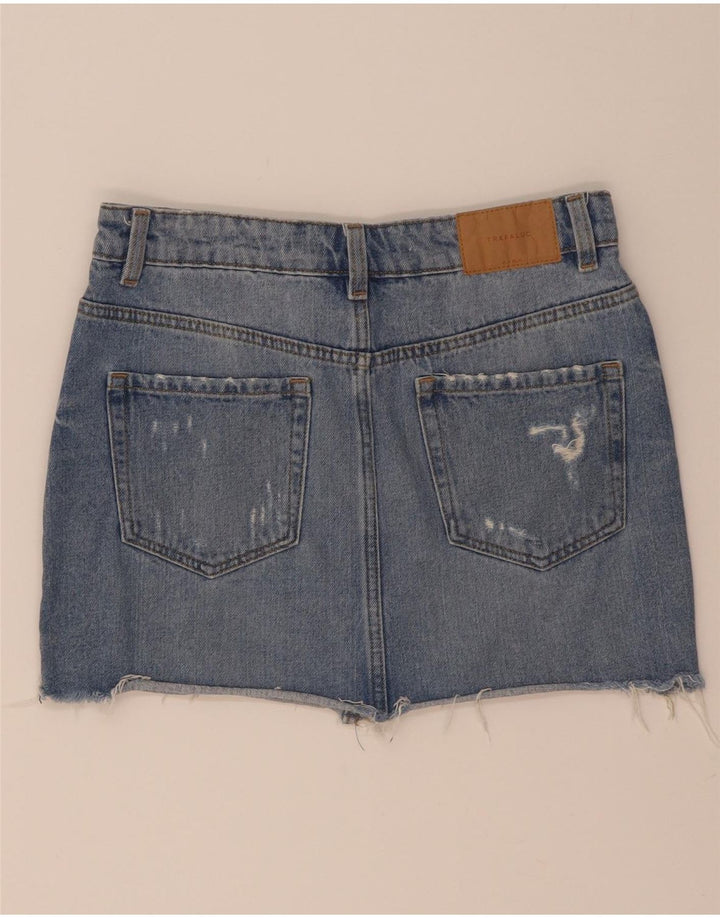 Mini gonna di jeans invecchiata Zara da donna piccola W26 blu