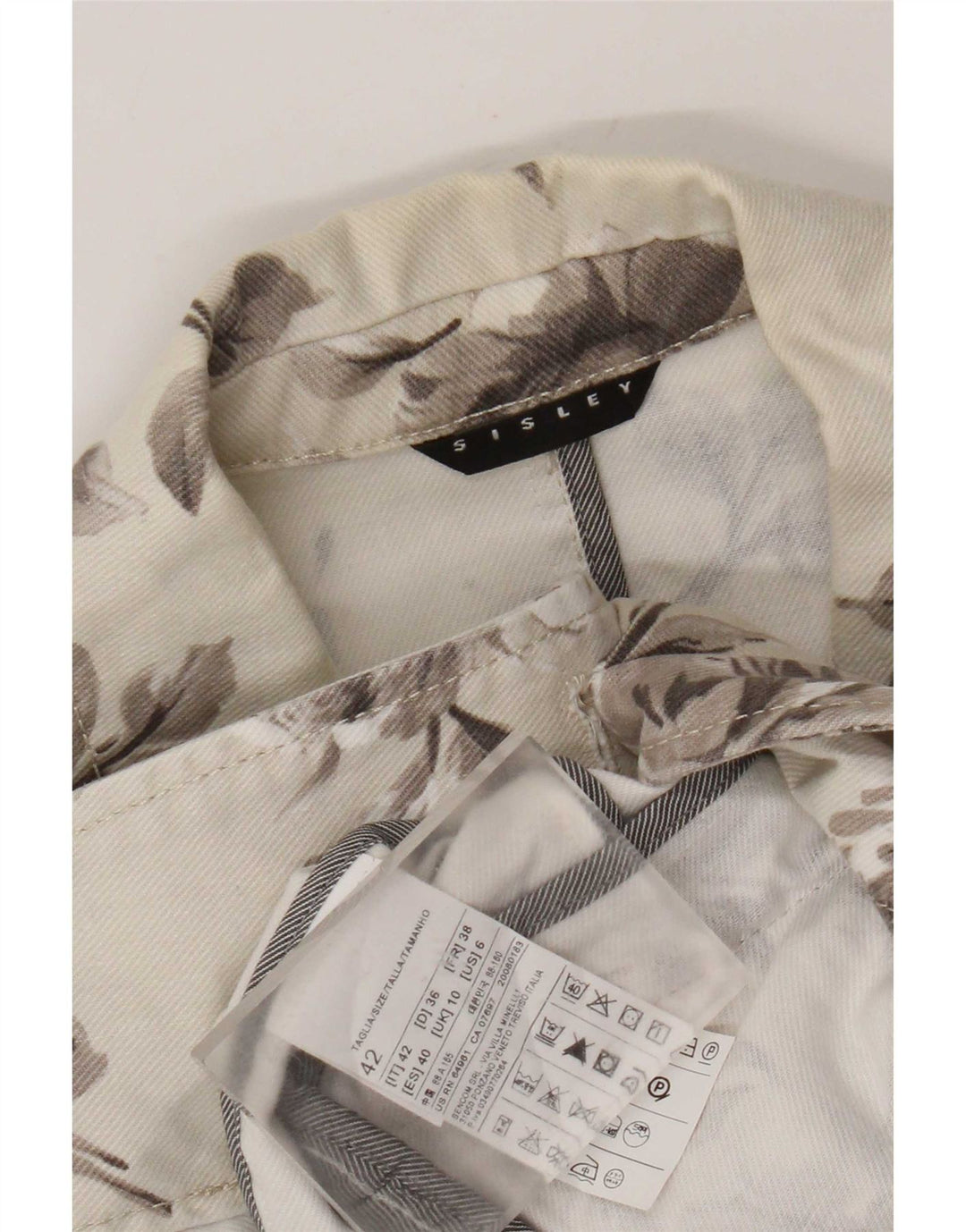 Giacca blazer in denim a 2 bottoni da donna Sisley UK 10 piccolo floreale bianco sporco