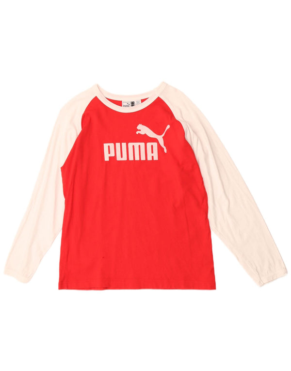 Puma Maglietta grafica da bambino a maniche lunghe 13-14 anni XL Rosso Colorblock in cotone