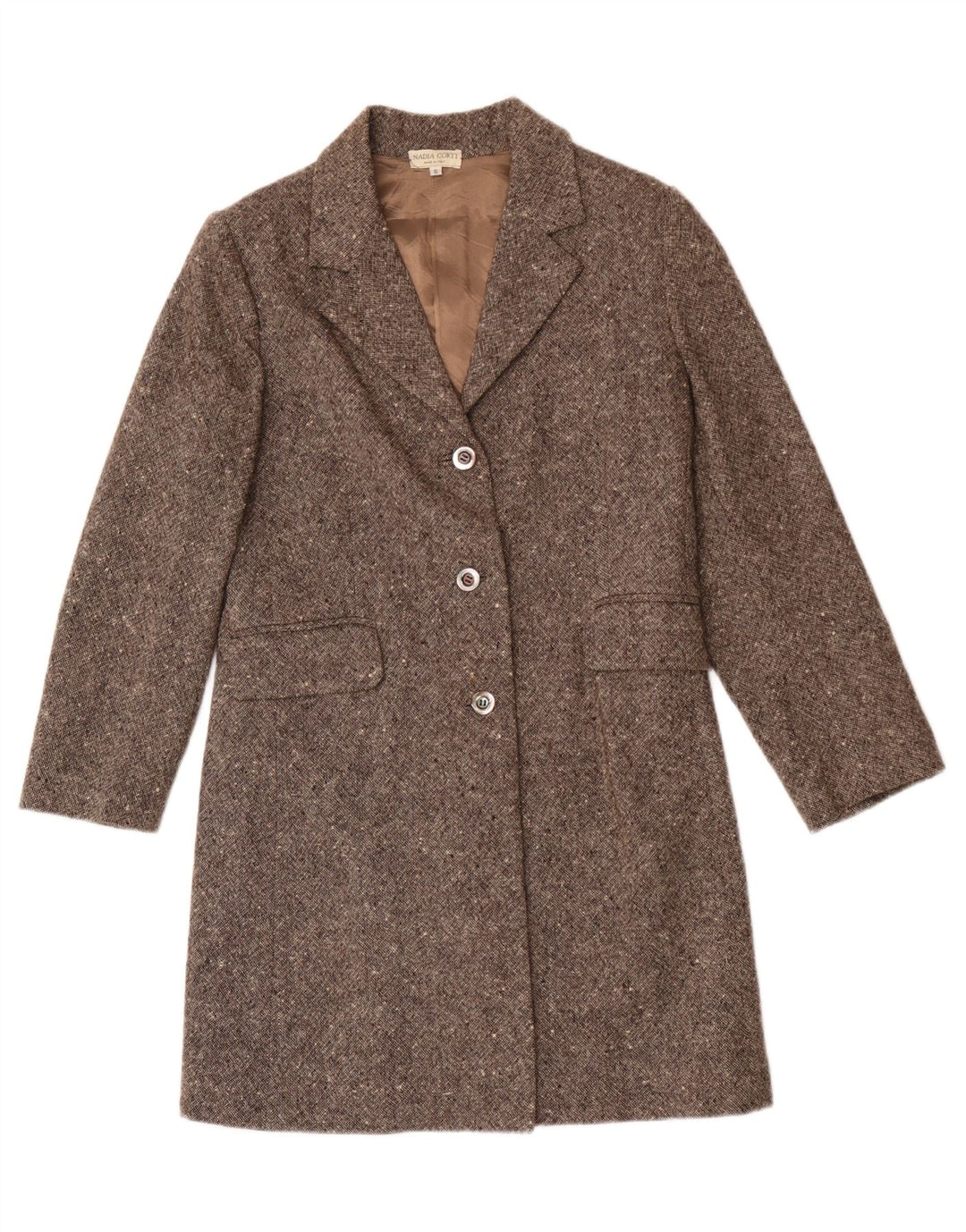 Soprabito da donna vintage UK 10 piccolo in lana screziata beige