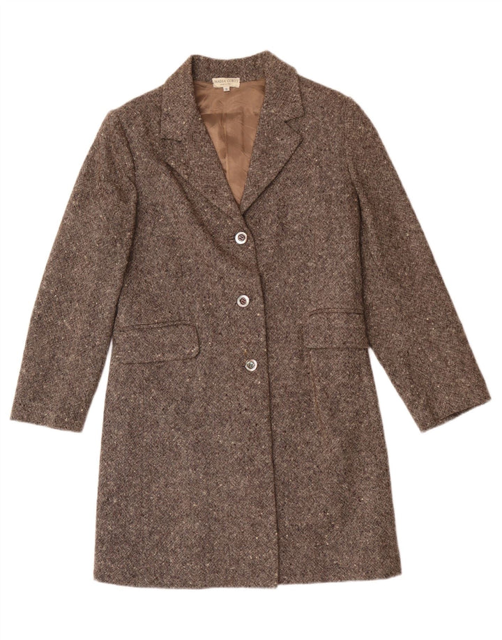 Soprabito da donna vintage UK 10 piccolo in lana screziata beige