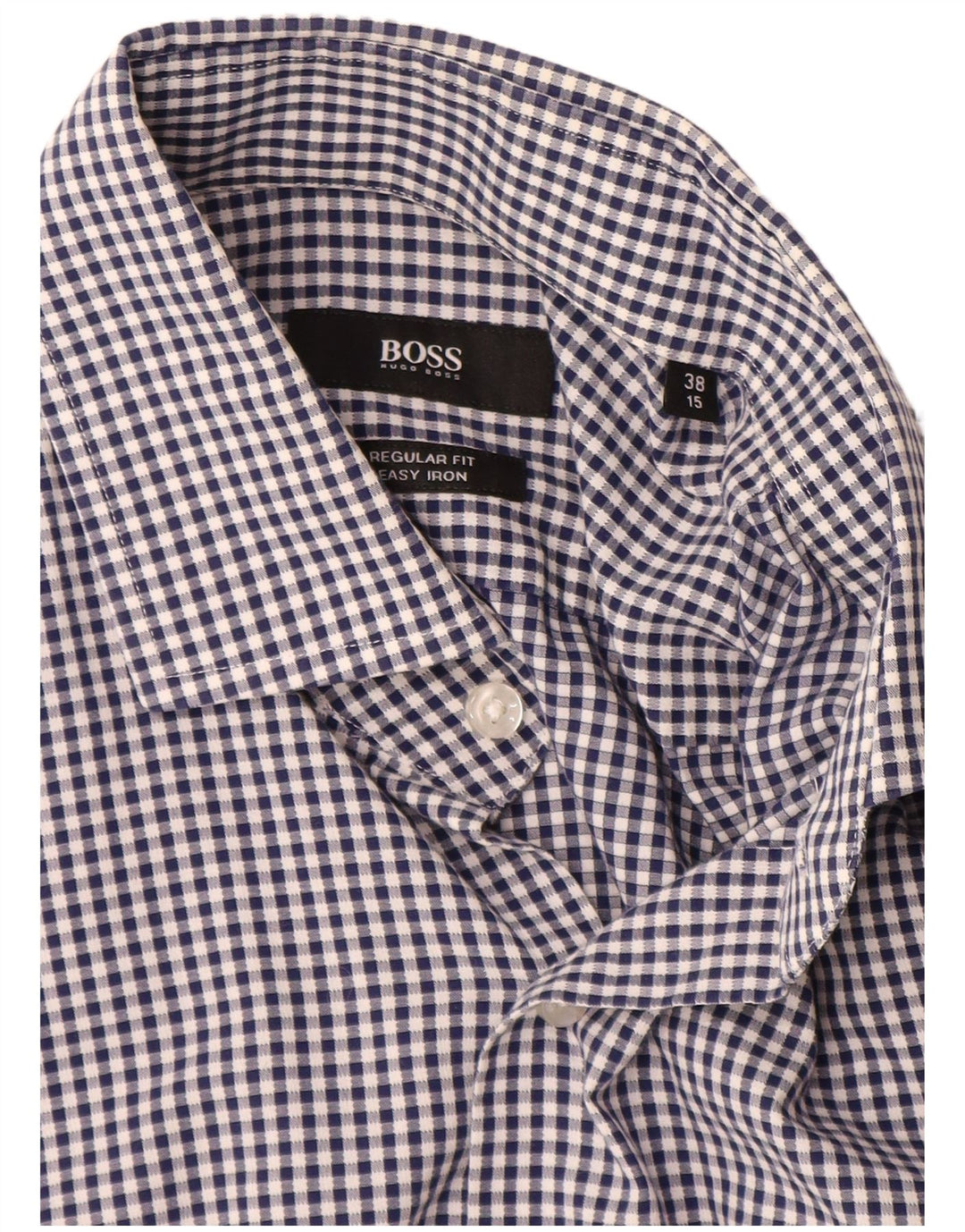 Camicia da uomo vestibilità regolare Hugo Boss taglia 38 15 cotone a quadretti blu navy medio