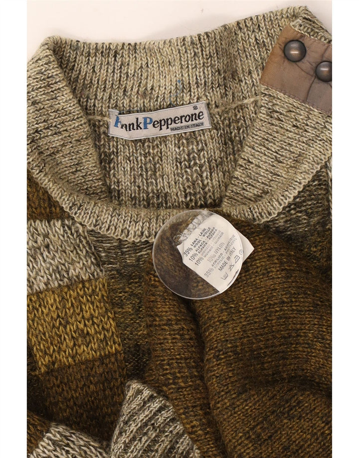 Frank Pepperone Maglione da uomo con collo alto e maglione XL in lana a righe kaki