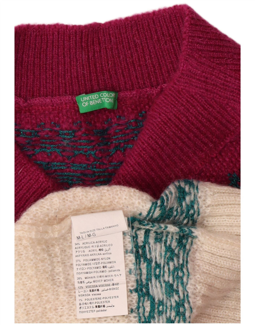 Maglione da donna a collo alto Benetton da donna UK 14 Acrilico bordeaux medio