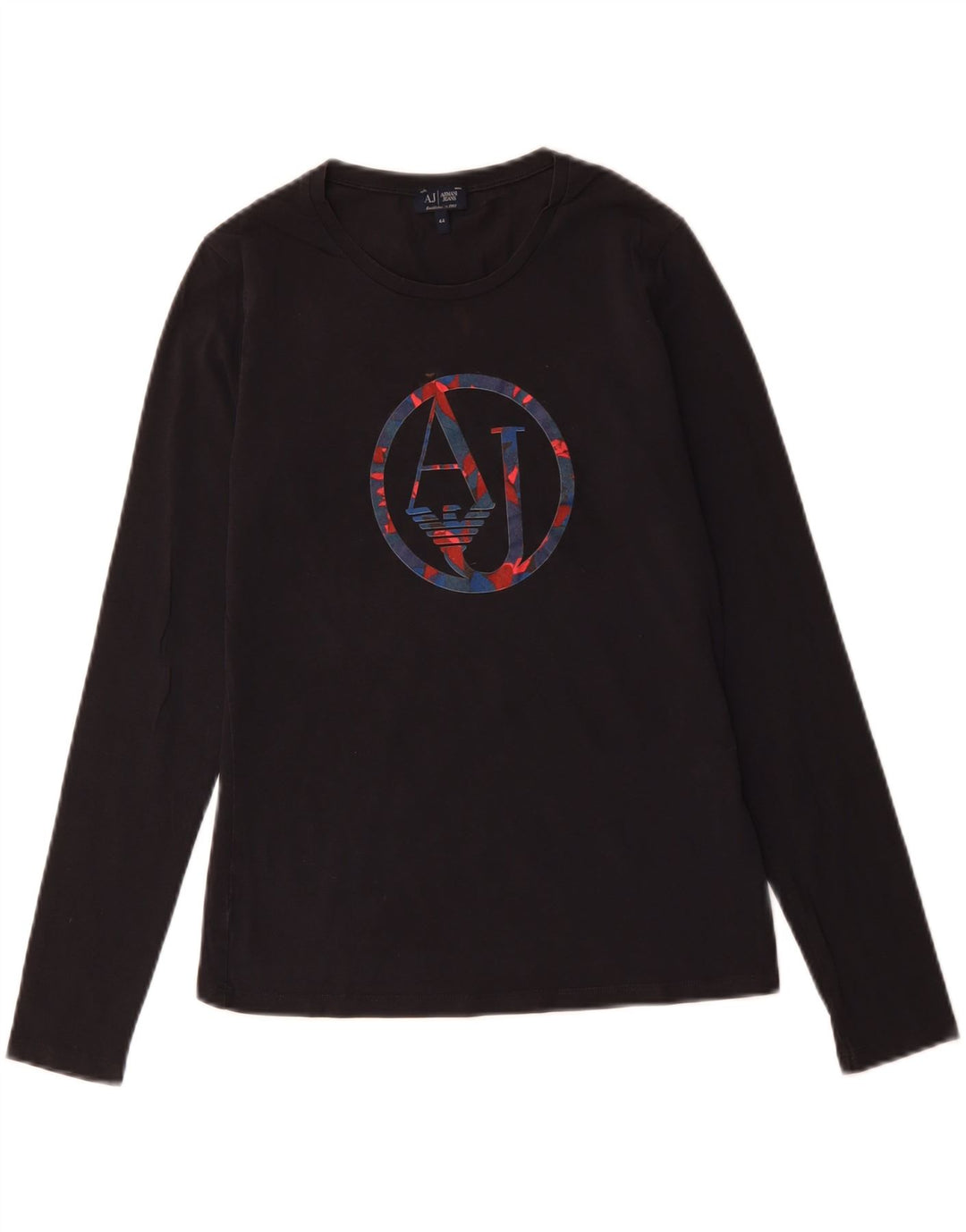 Armani Jeans Top grafico da donna manica lunga IT 44 cotone nero medio