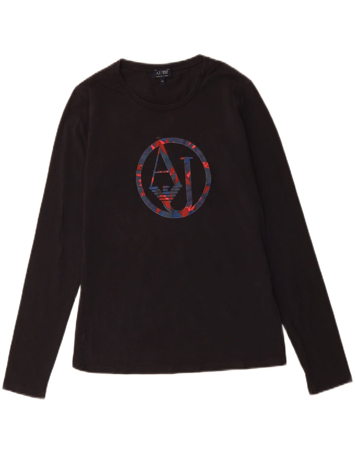 Armani Jeans Top grafico da donna manica lunga IT 44 cotone nero medio