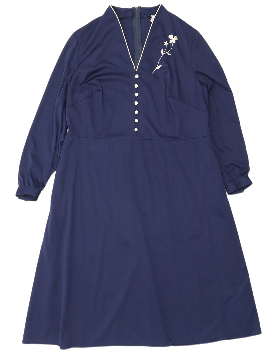 Abito lungo da donna vintage a maniche lunghe IT 50 XL poliestere blu navy