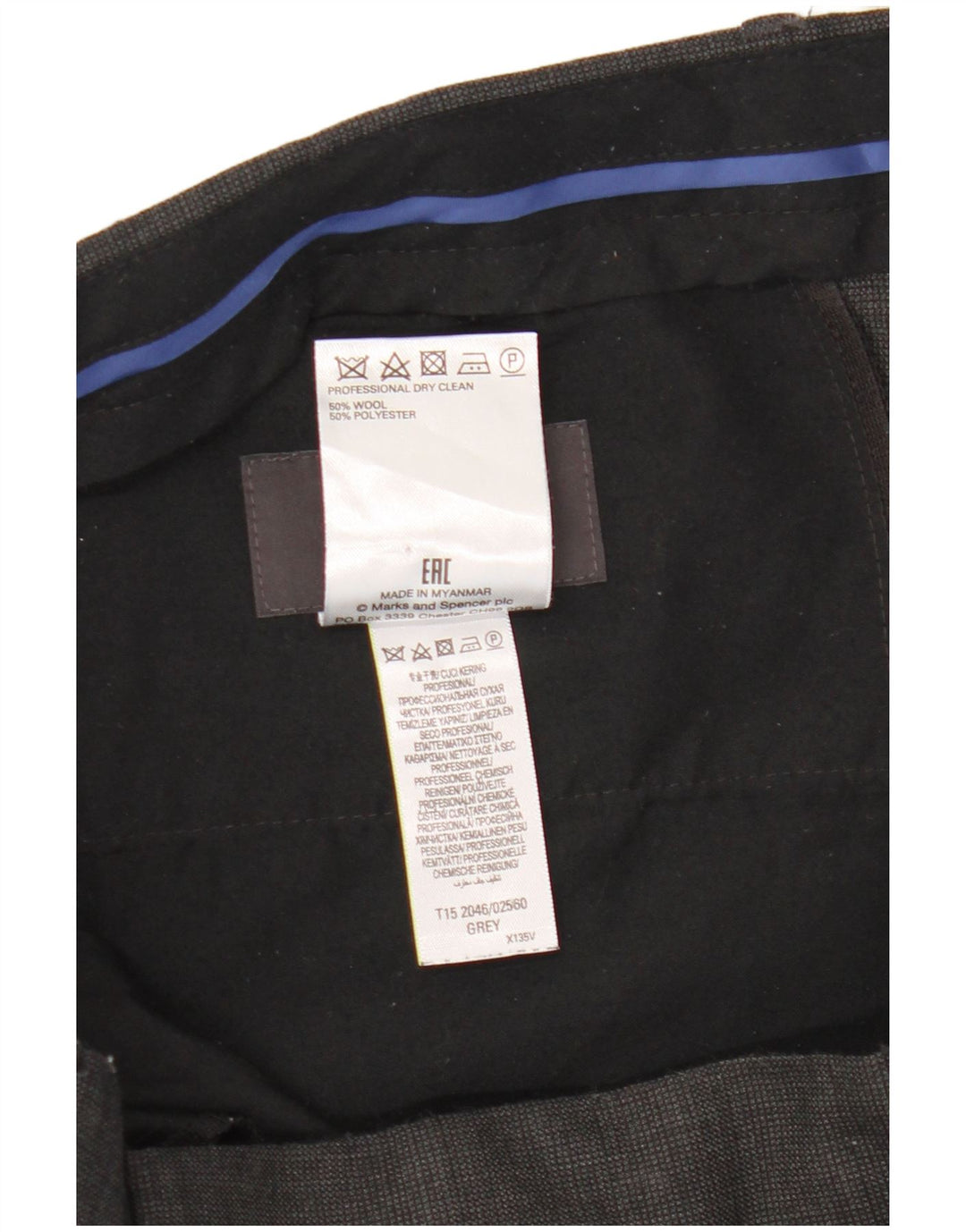 Pantaloni da abito slim sartoriali da uomo Marks & Spencer W36 L33 lana a quadri grigi