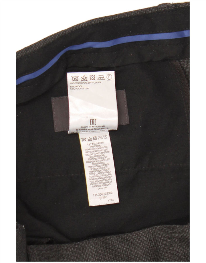 Pantaloni da abito slim sartoriali da uomo Marks & Spencer W36 L33 lana a quadri grigi