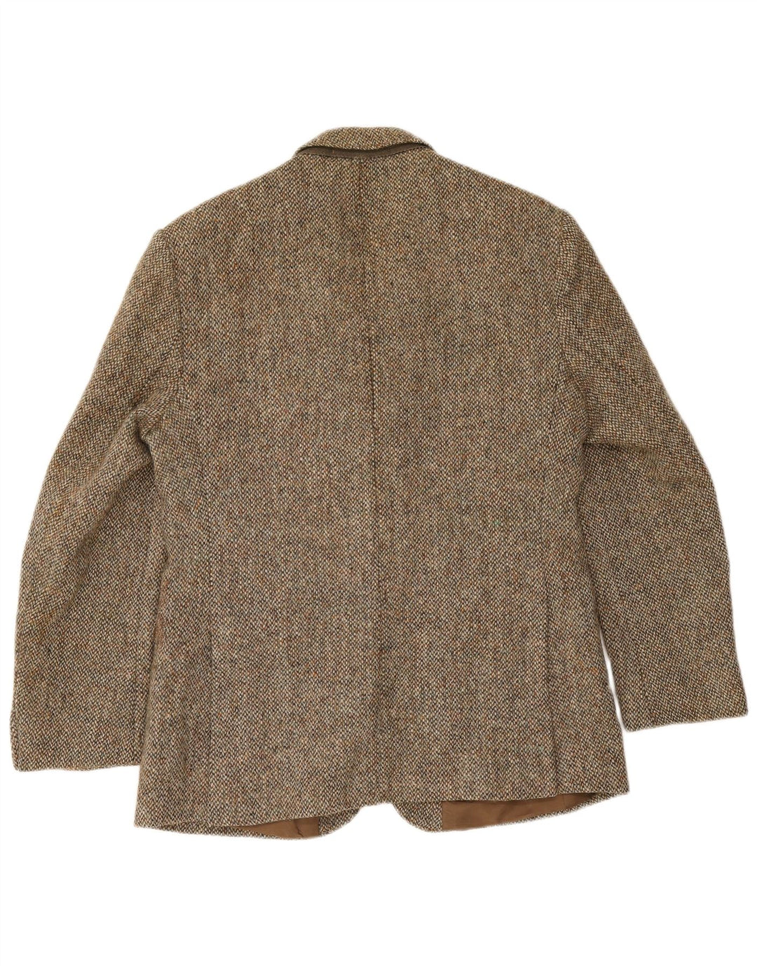 Giacca blazer da uomo a 2 bottoni Harris Tweed UK 40 grande lana a spina di pesce marrone
