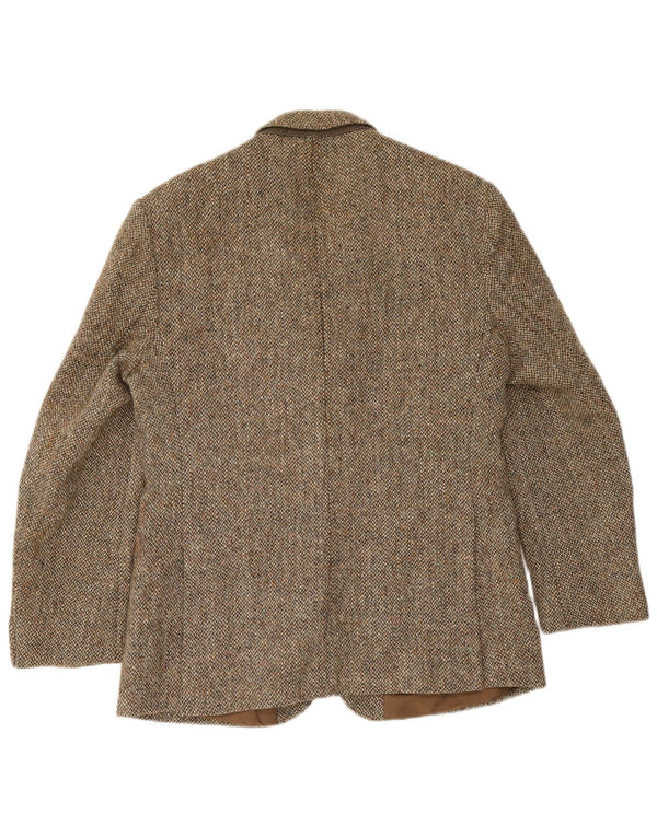 Giacca blazer da uomo a 2 bottoni Harris Tweed UK 40 grande lana a spina di pesce marrone