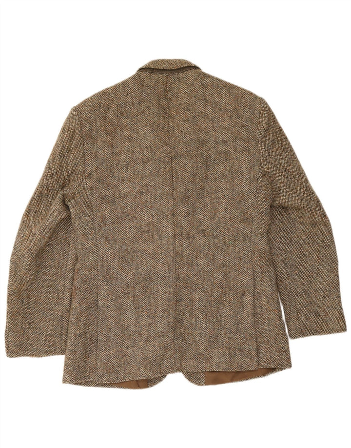 Giacca blazer da uomo a 2 bottoni Harris Tweed UK 40 grande lana a spina di pesce marrone