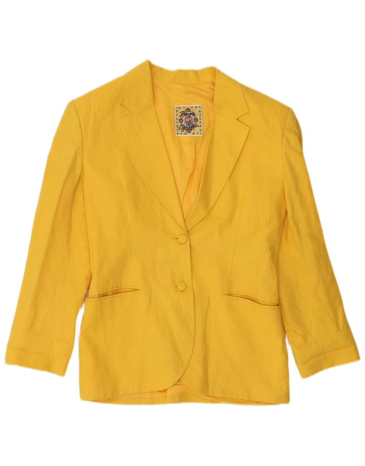 POP 84 Giacca blazer da donna a 2 bottoni UK 12 Lino giallo medio