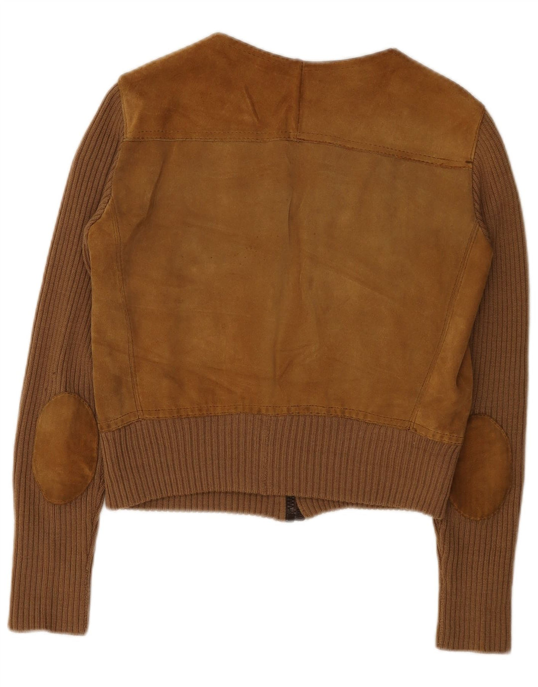 Giacca vintage in pelle scamosciata corta da donna UK 14 marrone medio