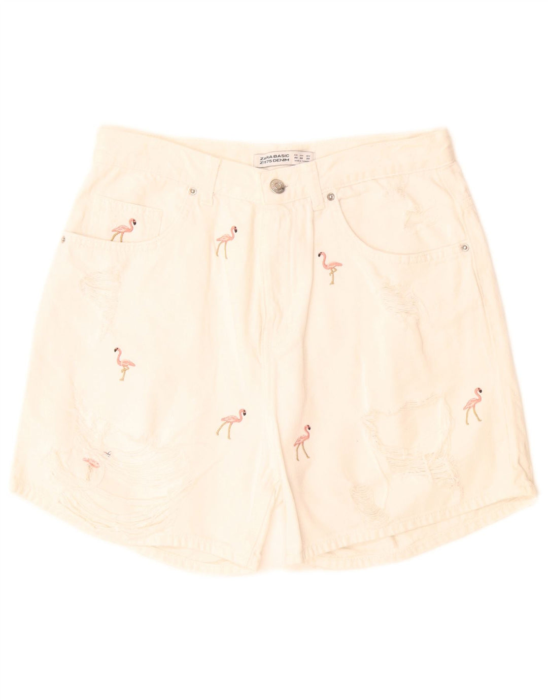 Pantaloncini di jeans Zara da donna con motivo astratto EU 40 medi W28 bianco sporco