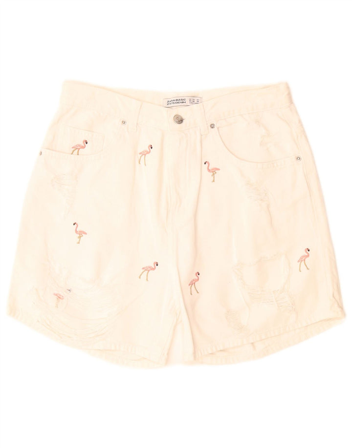 Pantaloncini di jeans Zara da donna con motivo astratto EU 40 medi W28 bianco sporco