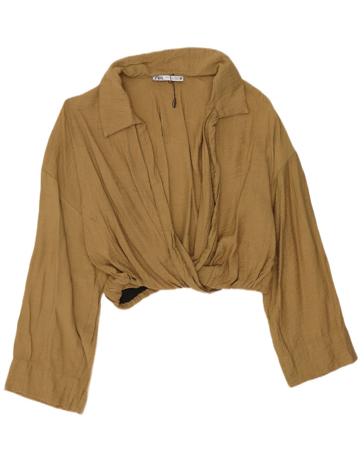 Top corto da donna Zara in camicetta UK 16 grande in viscosa kaki
