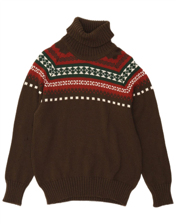 Maglione maglione collo alto da uomo VINTAGE piccolo kaki Fair Isle