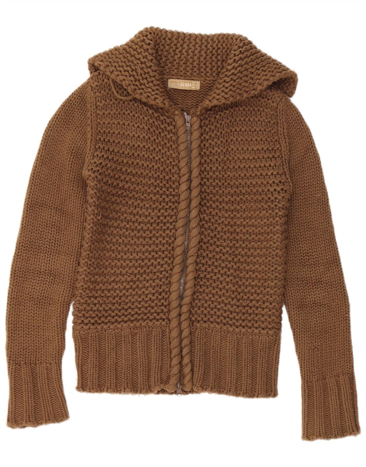 Maglione cardigan con cappuccio da donna Zara UK 12 Marrone medio