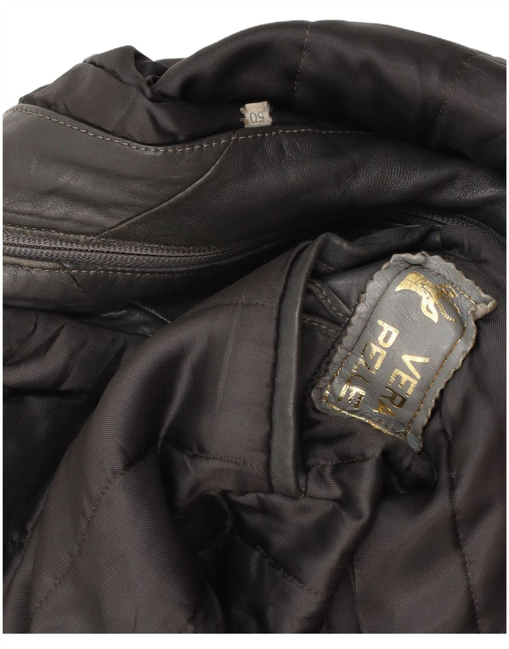 Giacca in pelle vintage da uomo IT 50 grande in pelle nera