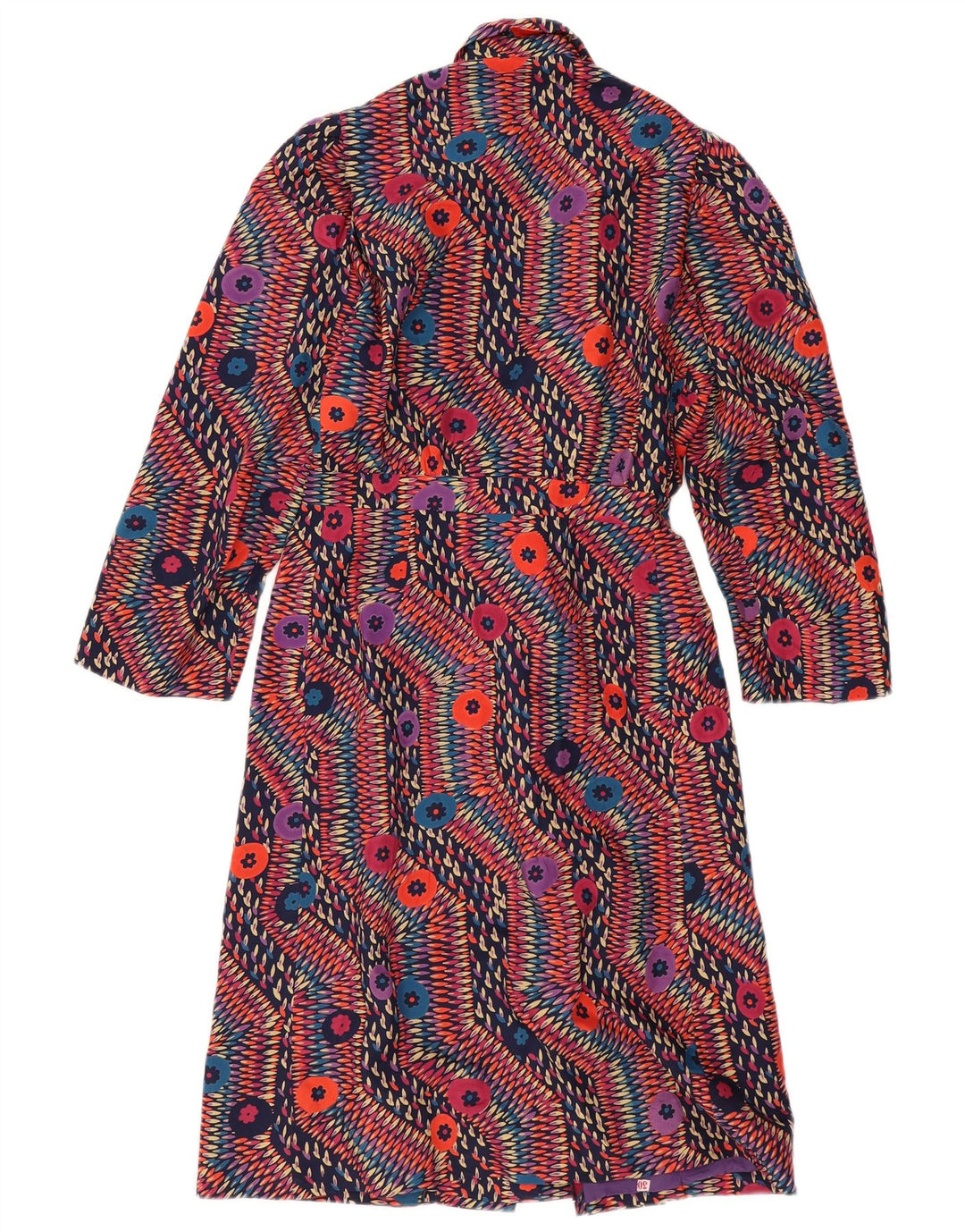 Abito vintage da donna a maniche lunghe a portafoglio UK 12 Medio multicolore geometrico