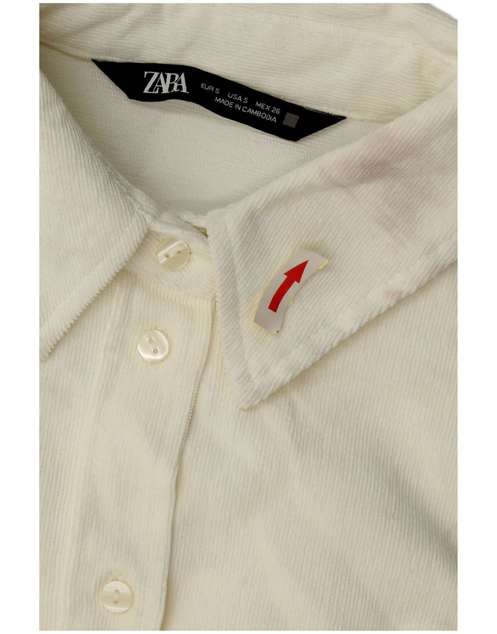 Camicia da donna oversize in velluto a coste Zara UK 10 piccola in poliestere bianco sporco