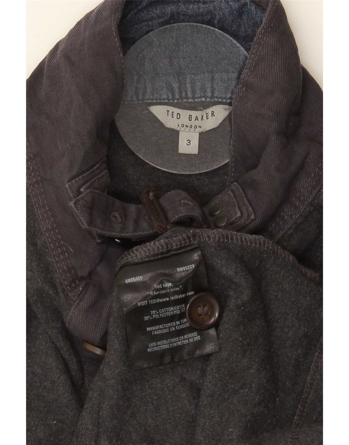 Ted Baker Maglione da uomo con collo a bottoni, maglione taglia 3, cotone grigio medio