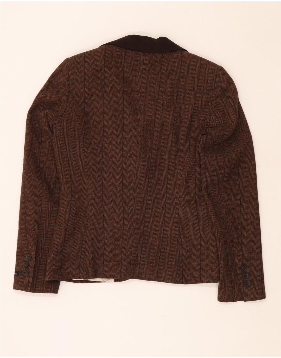 Giacca blazer da donna a 1 bottone BARBOUR UK 10 piccola lana a spina di pesce marrone