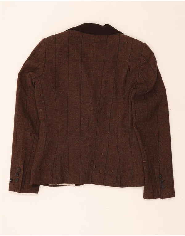 Giacca blazer da donna a 1 bottone BARBOUR UK 10 piccola lana a spina di pesce marrone