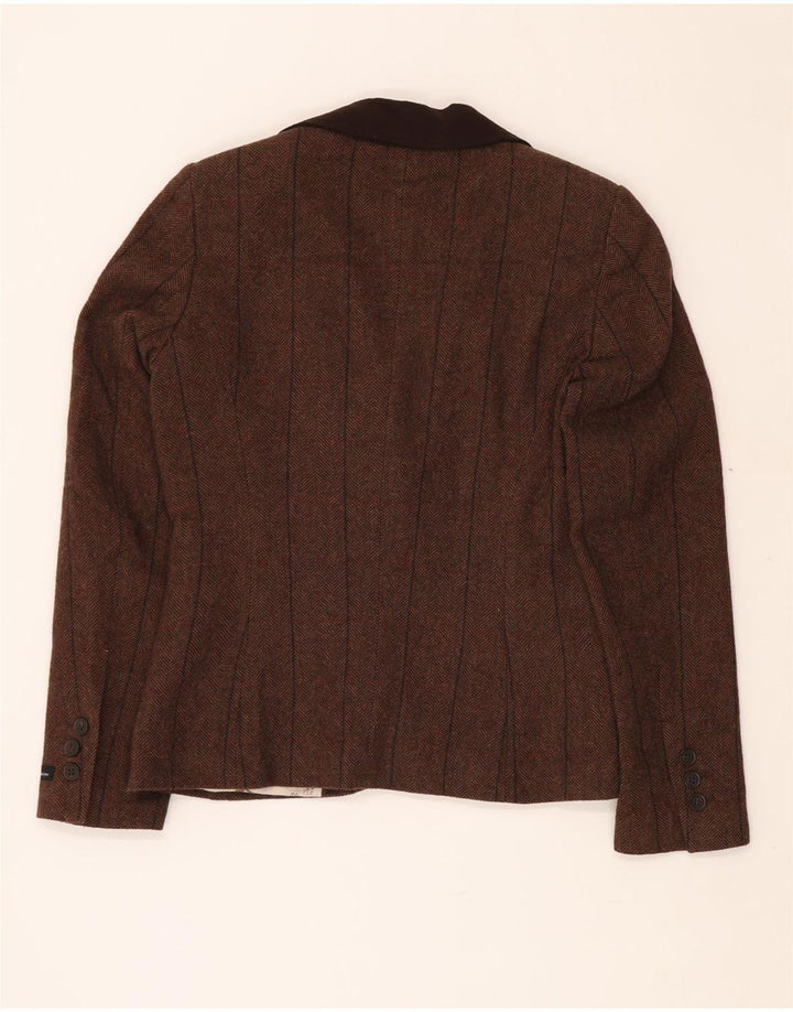Giacca blazer da donna a 1 bottone BARBOUR UK 10 piccola lana a spina di pesce marrone