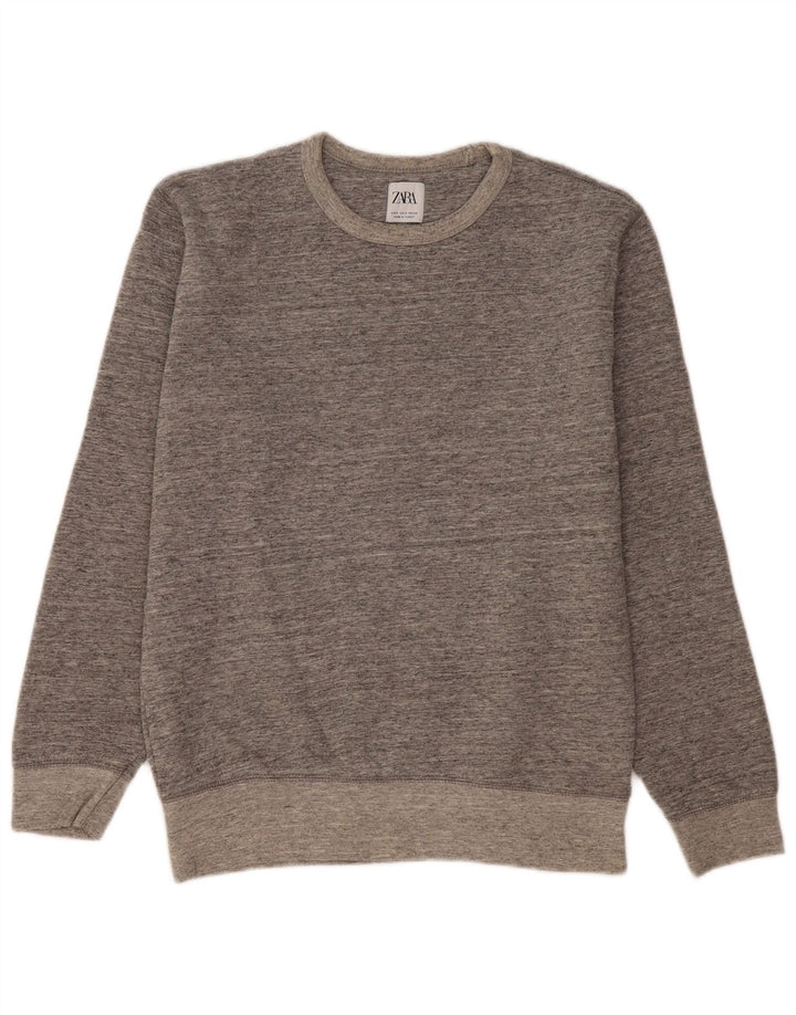 Felpa Zara da uomo maglione piccolo in cotone chiazzato grigio