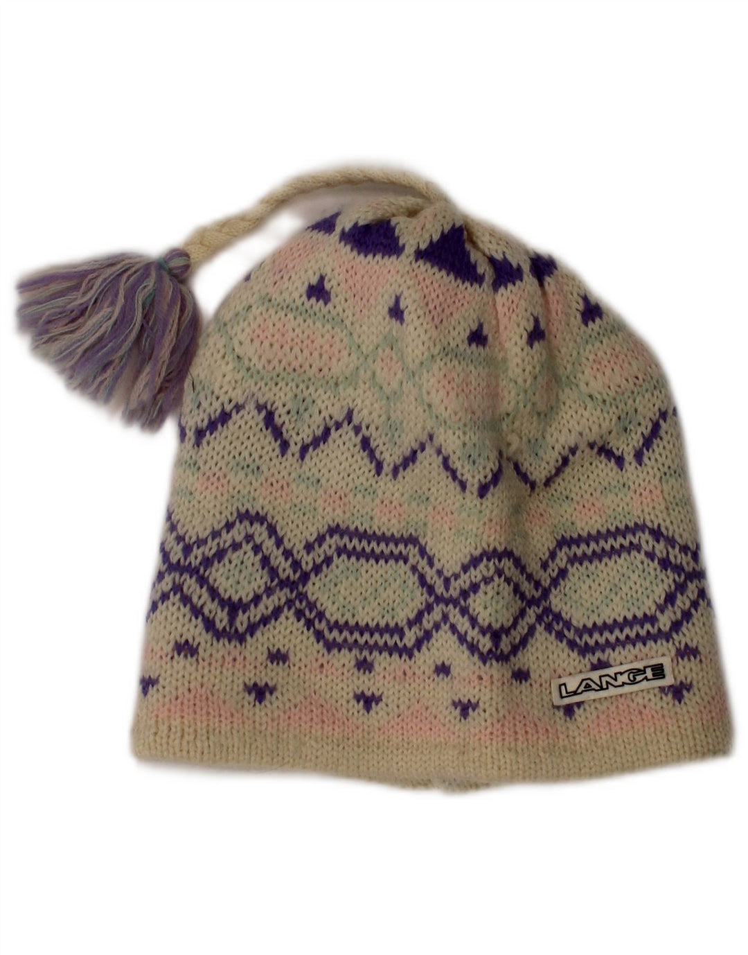 Cappello a cuffia vintage da donna, taglia unica, in lana Fair Isle, colore bianco sporco