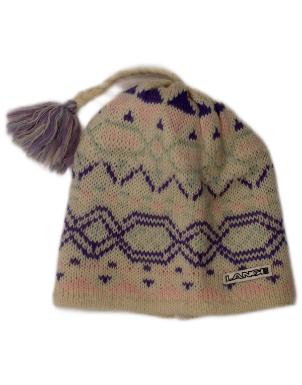 Cappello a cuffia vintage da donna, taglia unica, in lana Fair Isle, colore bianco sporco