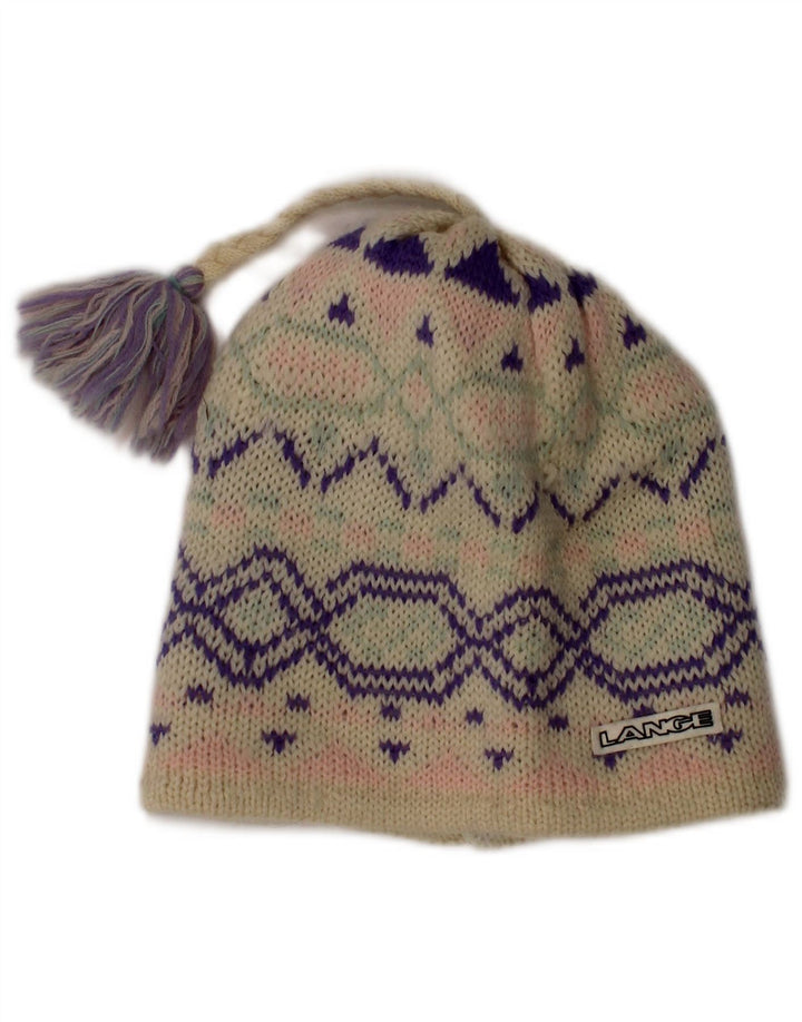 Cappello a cuffia vintage da donna, taglia unica, in lana Fair Isle, colore bianco sporco