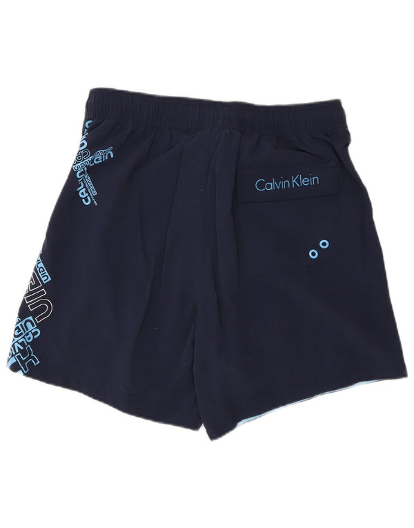 Pantaloncini da bagno grafici da uomo Calvin Klein piccoli in nylon blu navy