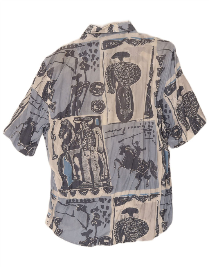 Camicia a maniche corte grafica da uomo Togo XL in cotone patchwork blu