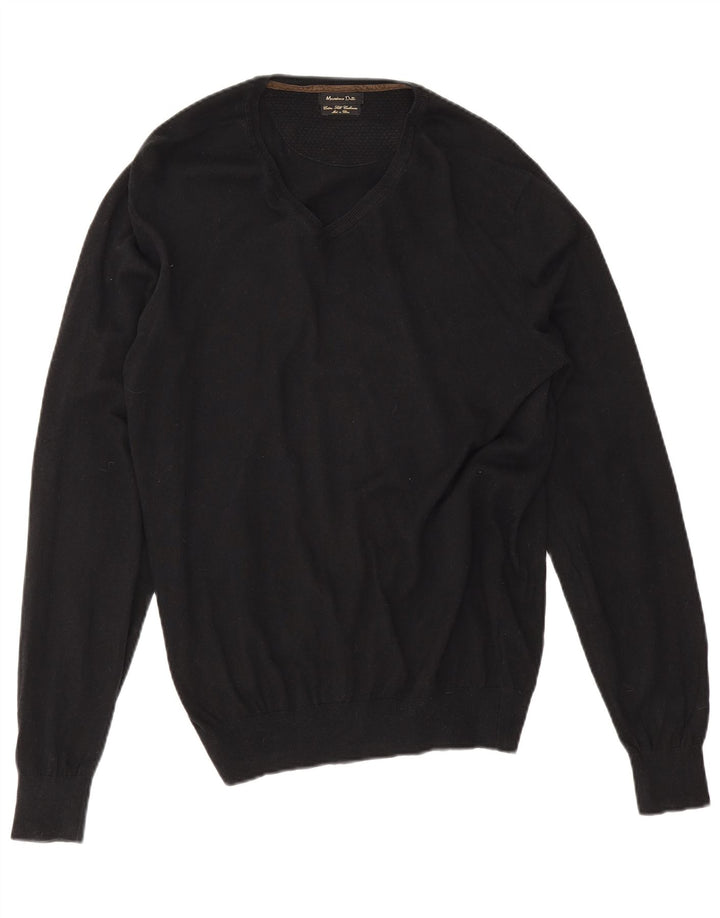 Massimo Dutti Maglione da uomo con scollo a V XL in cotone nero
