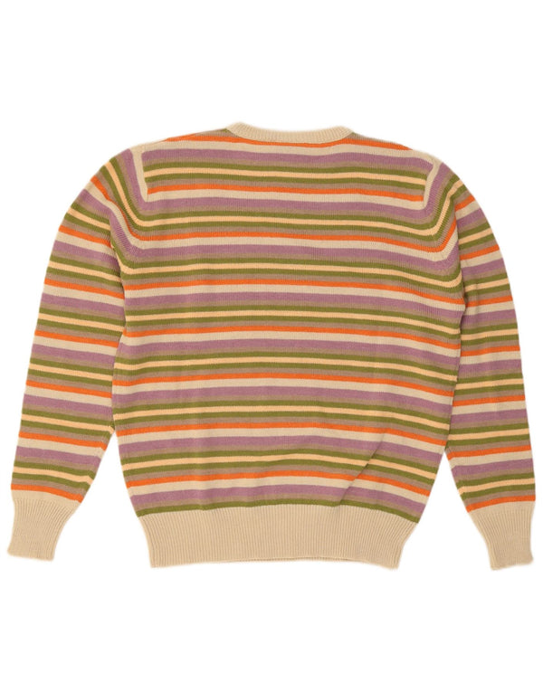 Maglione vintage da uomo girocollo, maglione grande, acrilico a strisce multicolore