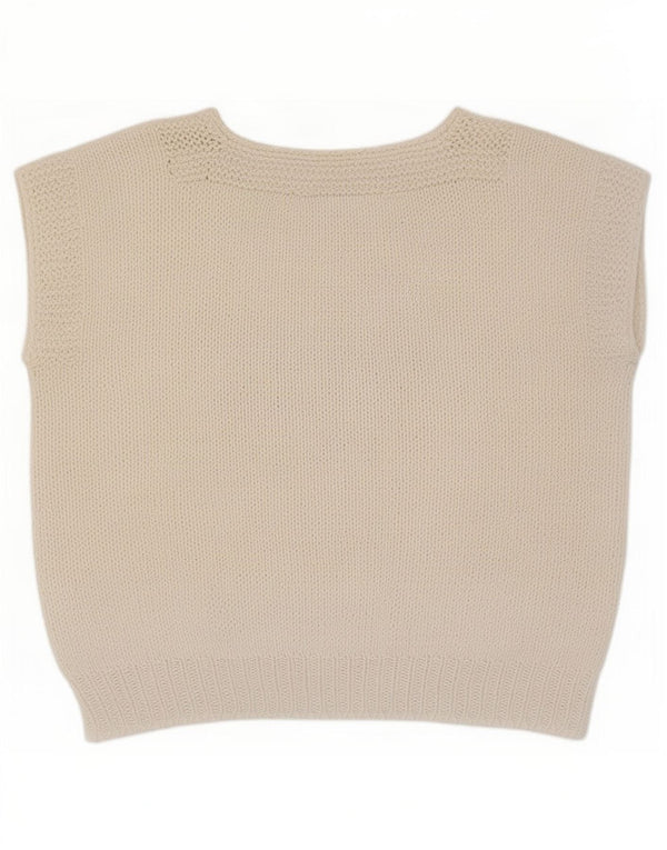 Canotta vintage da donna corta con motivo astratto UK 12, media, bianco sporco