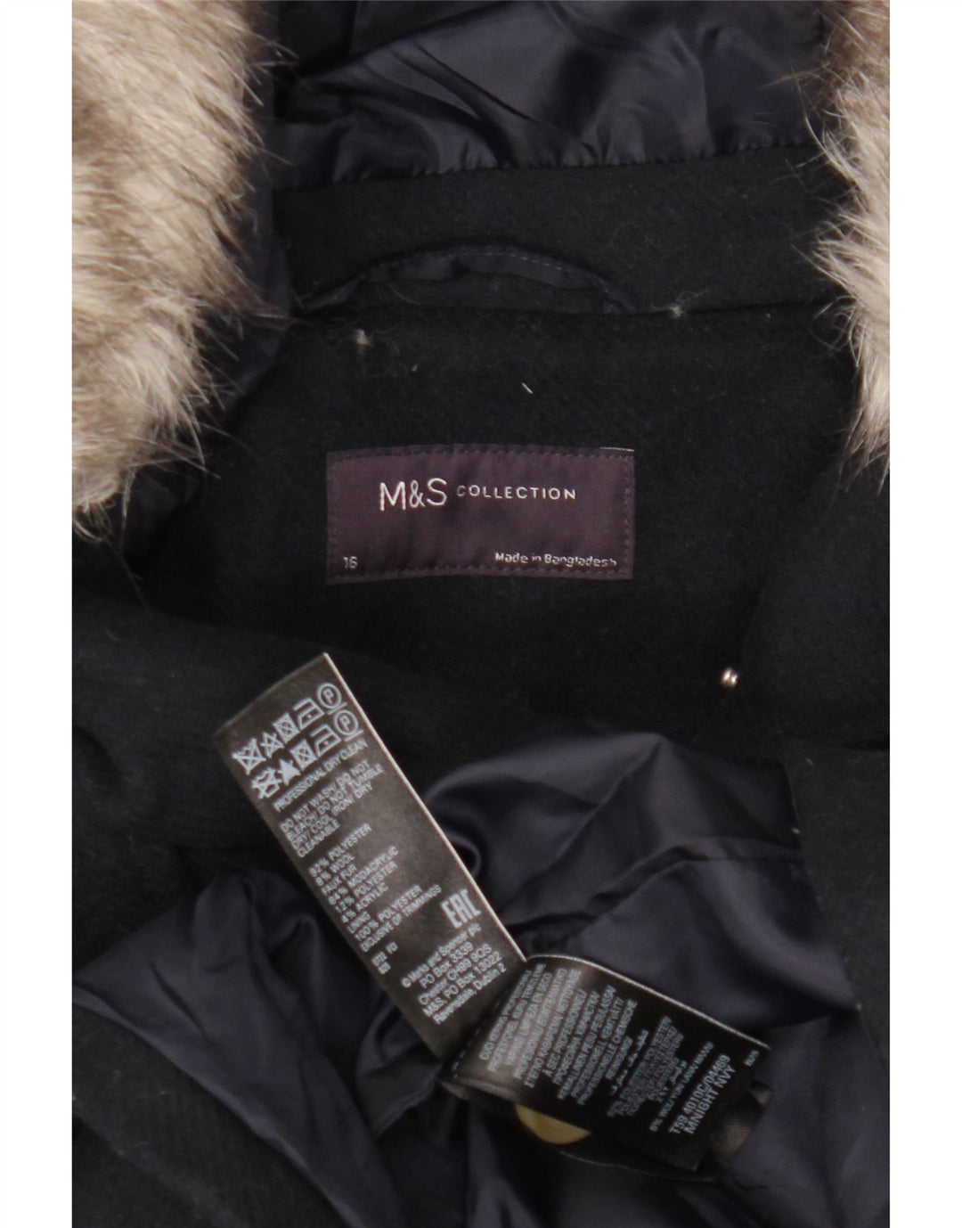 Montgomery con cappuccio da donna Marks & Spencer UK 16 grande poliestere blu navy