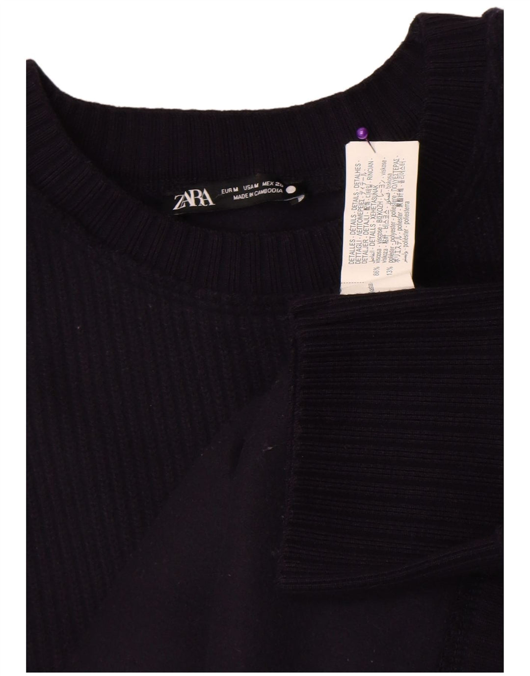 Maglione maglione girocollo da donna Zara UK 14 viscosa blu navy medio