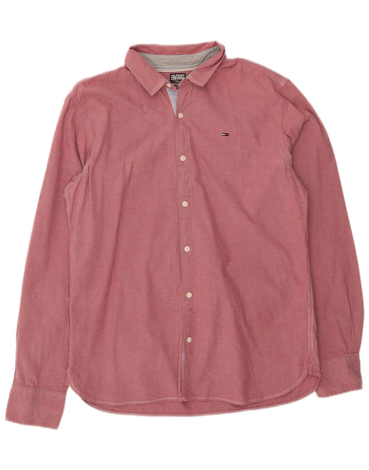 Camicia da uomo Tommy Hilfiger grande in cotone rosa