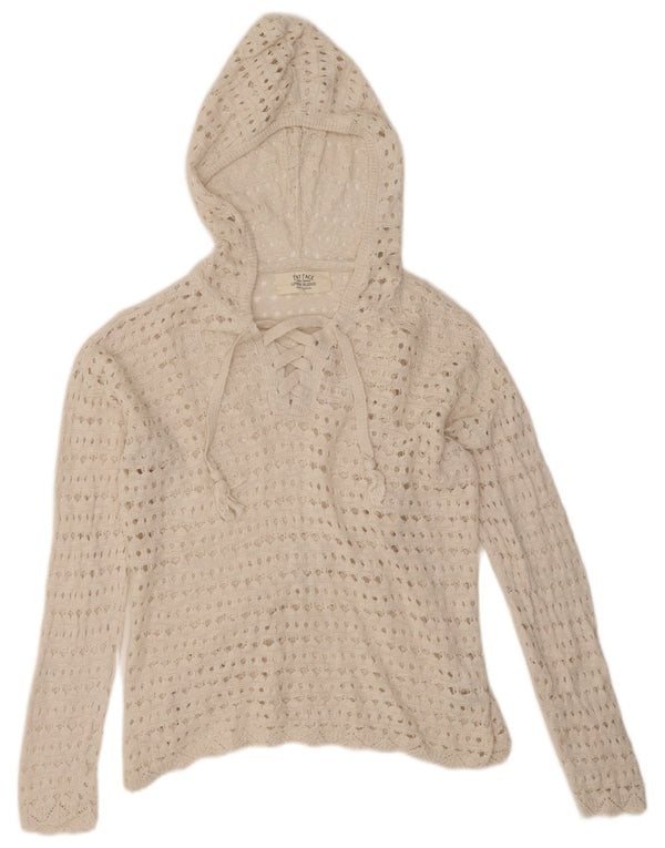 Maglione maglione oversize con cappuccio all'uncinetto da donna Fat Face UK 10 piccolo bianco