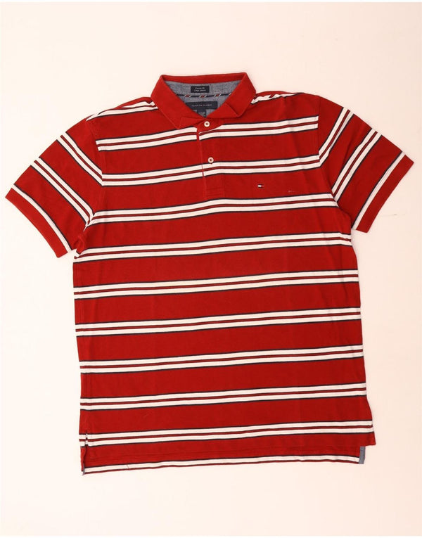 Polo da uomo su misura Tommy Hilfiger XL in cotone a righe rosse