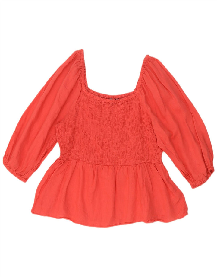 Top in camicetta con maniche a 3/4 da donna Marks & Spencer UK 16 grande lino rosso