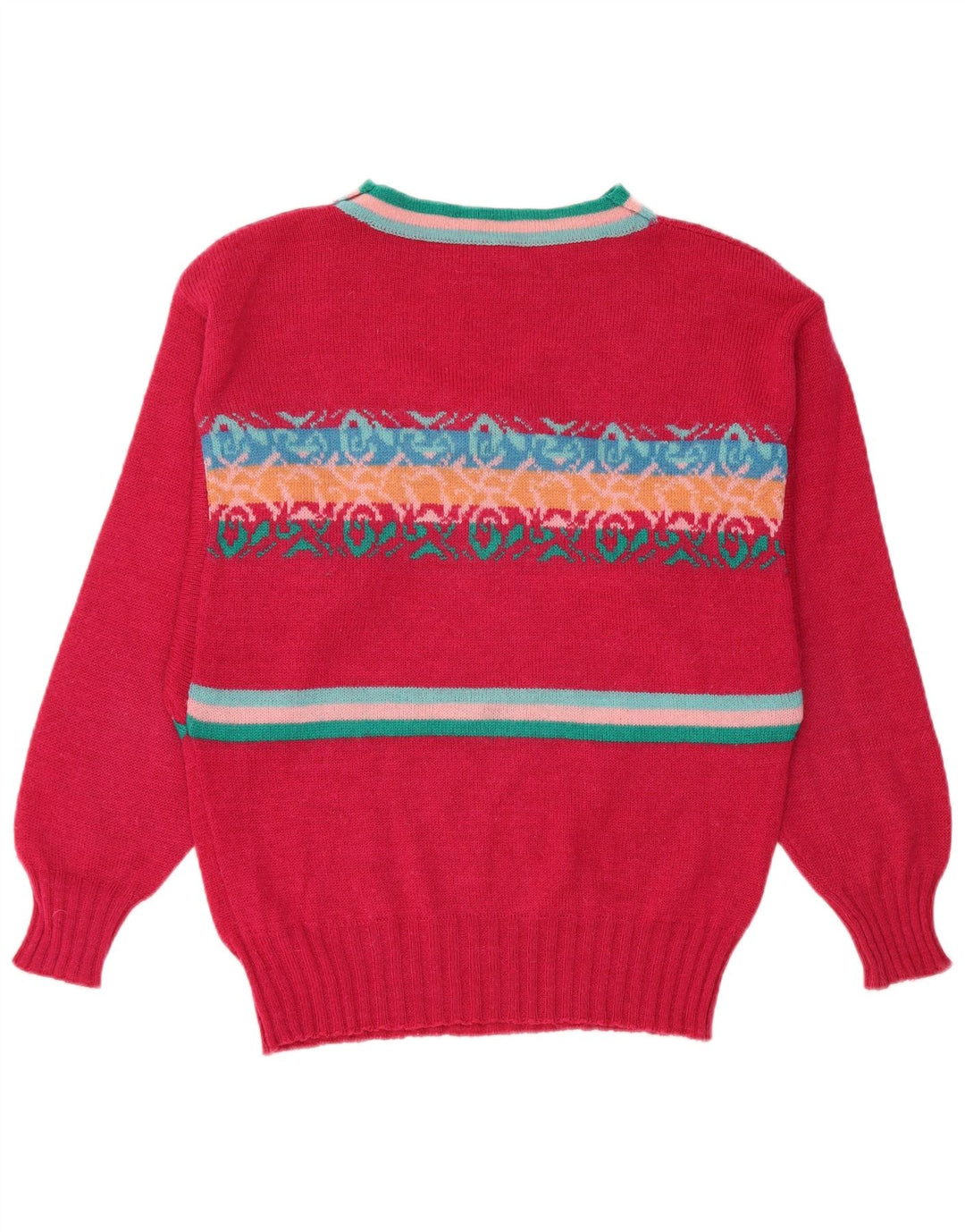 Maglione maglione girocollo da donna vintage IT 46 grande rosa geometrico