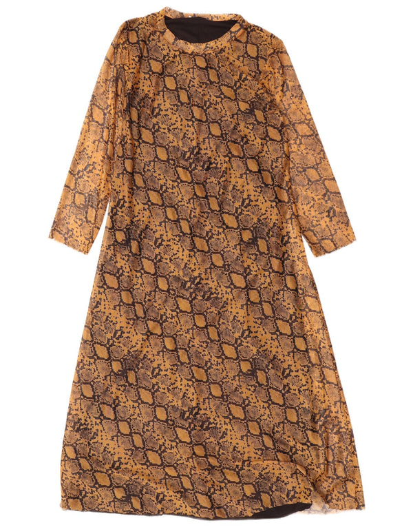 Vestito lungo a maniche lunghe da donna Zara UK 14 grande stampa animalier marrone
